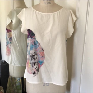 Cynthia Vincent Twelfth Street Tiger Silk White Flutter Sleeve Top Blouse L NEW - Picture 1 of 4