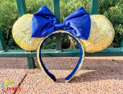 Disney Parks EARidescent Minnie Mouse Headband Ears Gold Shimmer Blue 50th US Foto 1 de 4