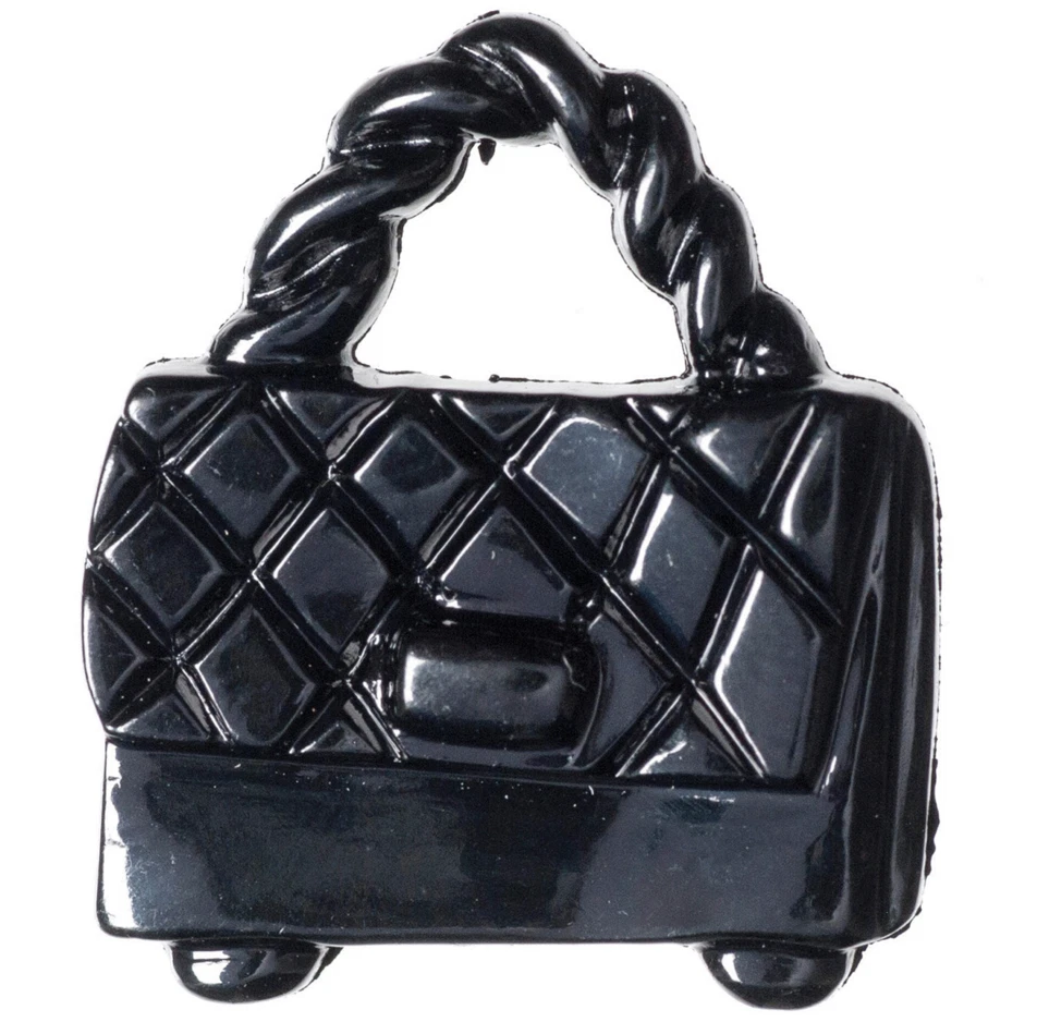 Black handbag shape shank buttons nylon - size 21mm - pack of 6 - Image 1 of 1