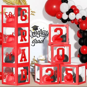 Graduation Decorations 2025, 4 PCS Red Graduation Balloon Boxes with Letters Gra - Picture 1 of 12