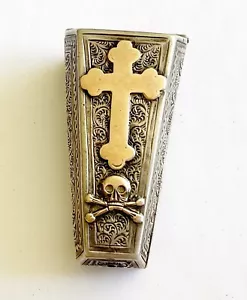 Rare Antique Silver/Gold Casket Box With Gold Skull And Cross On It - Picture 1 of 11