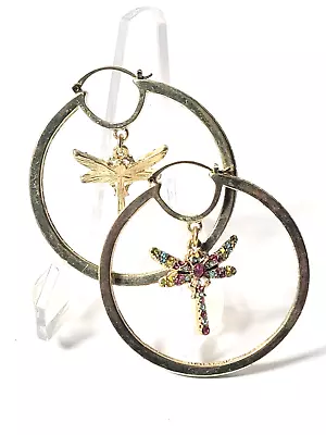 Heidi Daus Gold-tone Metal Hoop Dragonfly Crystals Multicolor Post Earrings - Image 1 of 4