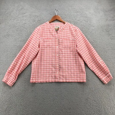 Camisa Orvis Manga Larga Mujer Mediana Roja a Cuadros Botón Frontal Sin Cuello Informal Foto 1 de 4