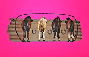 Horses Backsides Coat Hat Rack Car House Keys Holder Horseshoes Western 22”x 8" - Picture 1 of 12