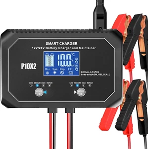 2-Bank 20A(10A/Bank) Car Battery Charger, 12V 24V Automatic Automotive Charger, - Picture 1 of 7