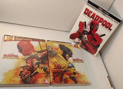 Deadpool 2 Movies 4K+Deadpool & Wolverine 4K Steelbooks-NEW (Sealed)Box Shipping - Image 1 of 4