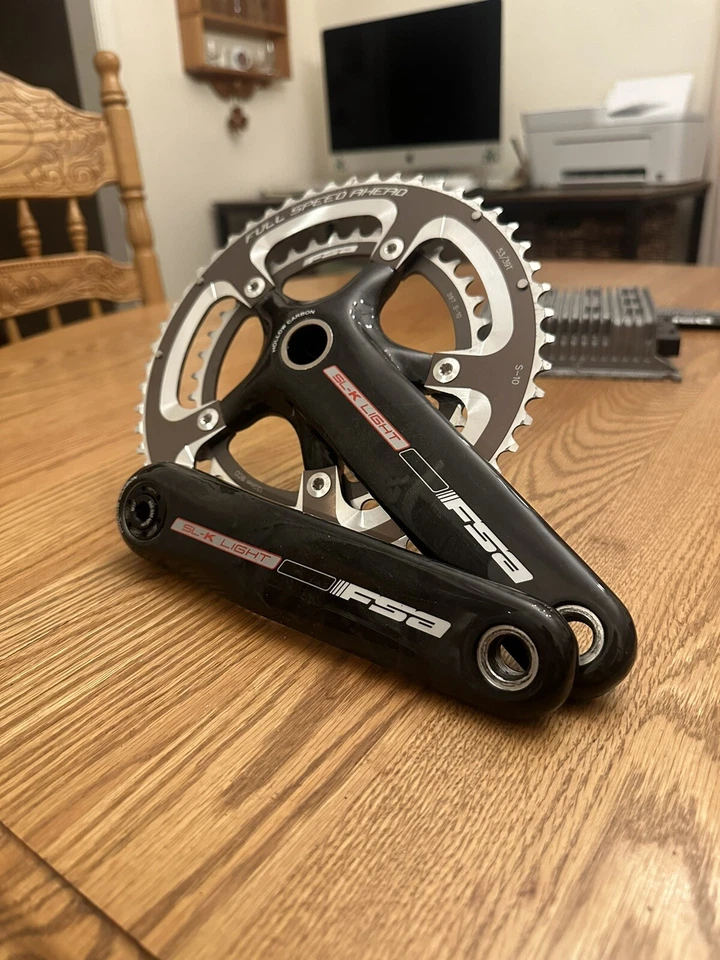 Juego de bielas FSA SLK carbono ligero BSA MegaExo Race Tri TT 53/39 175 mm millas desconocidas Foto 1 de 1