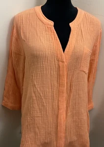 NorthStyle Women’s Orange Cotton Gauze Button Shirt Size 1X - Picture 1 of 11