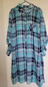 CATHERINES ABITO DONNA TAGLIE FORTI 2X 22 24W BLU VERDE TRASPARENTE MANICA LUNGA - Foto 1 di 3