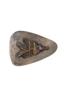 Vtg Peruvian Sterling Silver 18k Lapis Modernist Bird Pendant Brooch 11.5g 2" - Picture 1 of 8