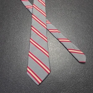 Corbata Oakton Ltd Para Hombre 54.25L 3W Gris Seda Diagonal Rojo Tostado Rayas EE. UU. De Colección - Imagen 1 de 9