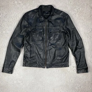 Chaqueta de Motociclista All Saints Vintage Jacks Place Cuero Hombre Negra Talla L Bomber Baja - Imagen 1 de 16