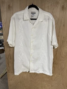 Breakwater White Linen Embroidered Short Sleeve Button Down, Size Medium - Picture 1 of 4