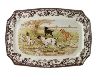 Spode Woodland cães de caça 17,5" x 11,5" x 1,8", prato marrom novo na caixa - Imagem 1 de 4