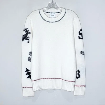 Brioni Intarsia-Knit Wool Holiday Sweater (IT 50 / M) Slim Christmas Crew Ivory - Image 1 of 4