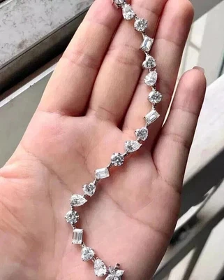 Женский теннисный браслет Multi-Shape Lab Created с бриллиантами покрытие белым золотом 14 карат - Изображение 1 из 4