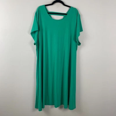 Vestido Susan Graver Tejido Líquido Manga Gorra Talla 4X Verde Manga Corta Bolsillos Foto 1 de 4