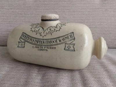 ANTIQUE DOULTONS IMPROVED FOOT WARMER BED WARM DOOR STOP LAMBETH POTTERY LONDON - Image 1 of 4