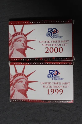 (2) Juegos de prueba de plata acuñados en Estados Unidos 1999 y 2000 ver descripción envío gratuito Foto 1 de 4