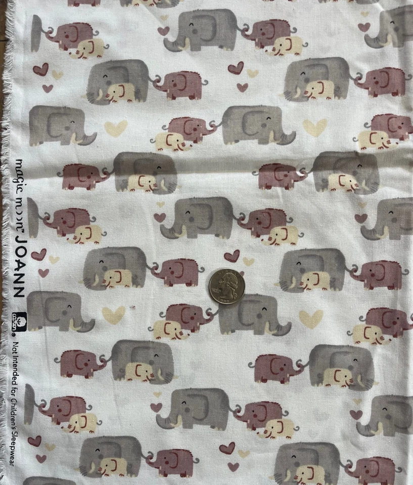 ELEPHANTS FAMILY & HEARTS GRIS, BRONCEADO, MARRÓN 100% TELA Algodón Foto 1 de 1