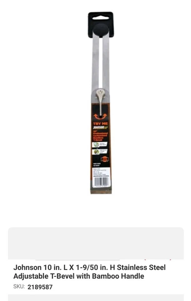 Johnson 10 pol. Chanfro em T ajustável de aço inoxidável com cabo de bambu - Imagem 1 de 1