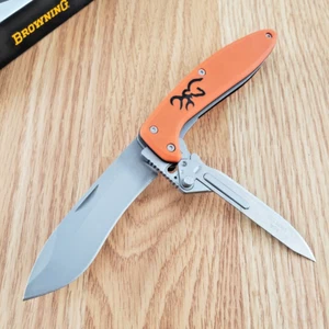 Browning Primal Scalpel Pocket Knife 420J2 Steel Blades Orange Polymer Handle - Picture 1 of 14