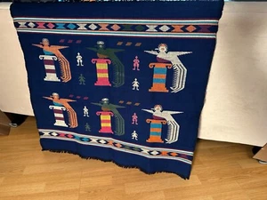 VINTAGE GUATEMALAN HAND WOVEN TAPESTRY 33-1/2"x34-3/4" - Picture 1 of 10