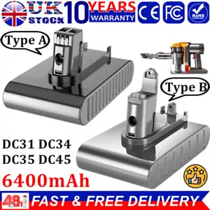 6400mAh Battery for Dyson DC31 Type A B DC34 DC35 DC44 DC45 5000mAh Sony Cell UK - Picture 1 of 20