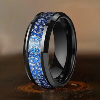 8 毫米凯尔特结镶嵌斜面抛光硬质合金戒指男士女士戒指 — 第 1/4 张图片