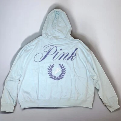 Victoria's Secret розовый хлопок флис полный молнии толстовка с капюшоном опал синий XXL ~ новый с Ярлыками трудно найти - Изображение 1 из 4