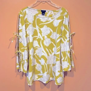 Ann Taylor Factory Size Large Yellow White 3/4 Tie Sleeve Women’s Top - Picture 1 of 9