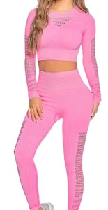 Babalu pink one size woman 2 piece workout set high waist, tummy control - Picture 1 of 3