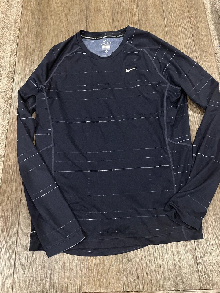 Camisa para correr transpirable Nike para hombre azul miller manga larga mediana Foto 1 de 1
