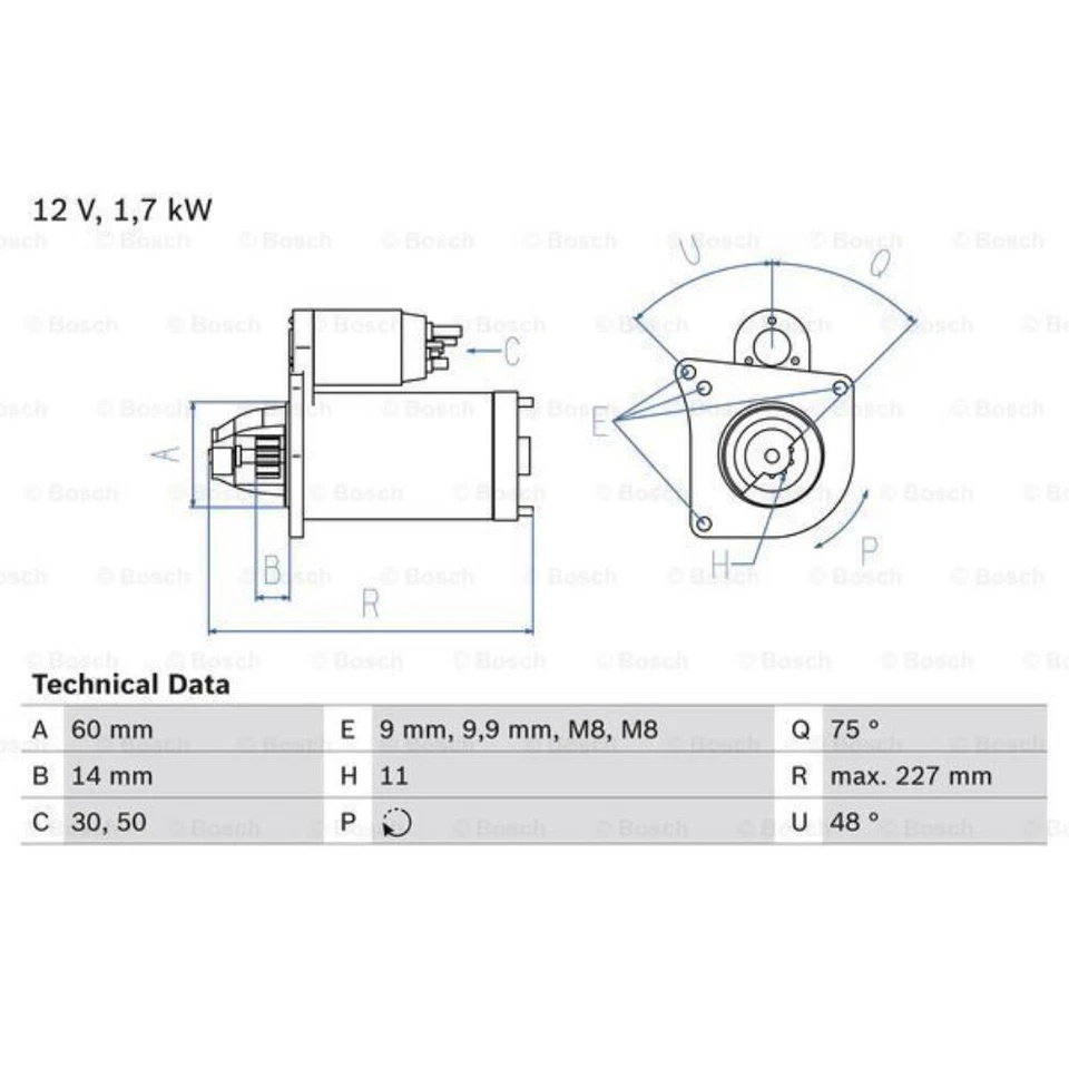 Motorino di Avviamento Bosch Starter 1.7kW per MINI Mini Cabriolet 0 986 023 050 - Immagine 1 di 1