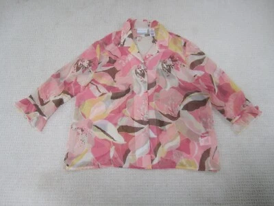 Alfred Dunner Shirt Womens 14P Pink Floral 3/4 Sleeve Blouse Polyester Lightweig - Image 1 of 4