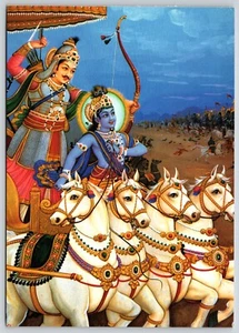 Cartolina Battaglia Krishna e Arjuna - Bhagavad Gita Scrittura Indua Arte 2004 - Foto 1 di 2