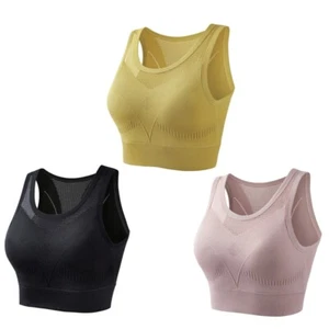 Women Sports Bra Integrated Breast Cushion Absorbent Hollow Out Back WorkOut Top - Picture 1 of 15