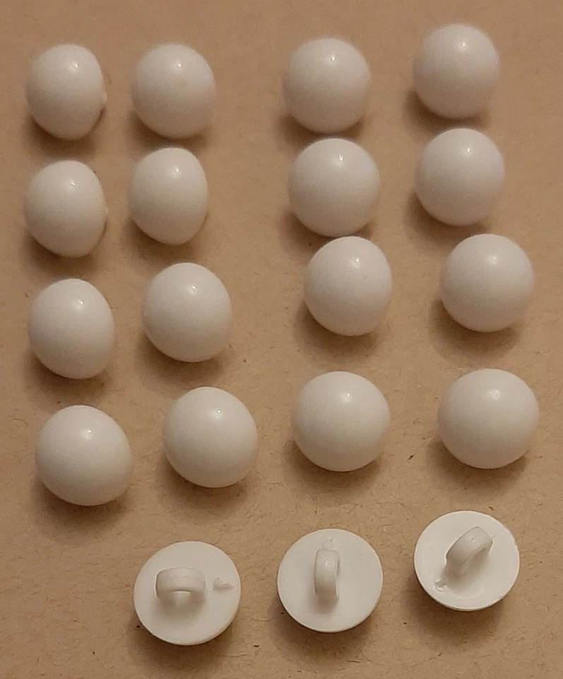 10 x 10mm large White Domed Round Plastic Shank Buttons - KV73c - Image 1 of 1