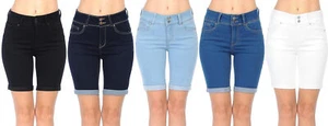 Wax Jean Women's Butt I Love You High Rise Push-Up 2 Button Bermuda Denim - Picture 1 of 3