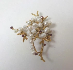 Vintage Estate 14 K Gold, Pearl & Ruby Brooch - Picture 1 of 10