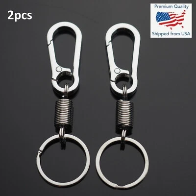 2pcs Men & Women Spring Belt EDC Carabiner Clip Keychain Keyring Holder - Silver - Image 1 of 2
