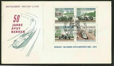 Berlin Germany Auto Race 50th Anniv  Sheet  First Day Cover 1971 Old Race Autos - Image 1 of 2