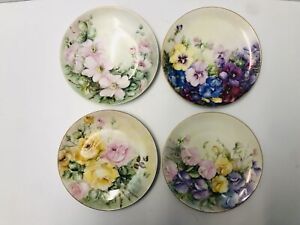 4 Antique Thomas Bavaria Hand Painted Floral 8 1/2 Inch Plates 1908 - 1922