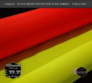 120grm* HI VISIBILITY, NEON - POLYESTER BANNER FLAG BUNTING FABRIC - 155cm/60" - Picture 1 of 4