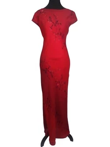 Vintage 90er Whimsigothic dunkelrot romantisch Blumen Maxi sexy Kleid formell Gr. Small - Bild 1 von 7