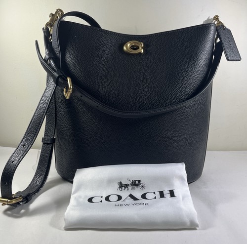 Coach CW624 Borsa a tracolla grande in pelle nera con salice e ciottoli