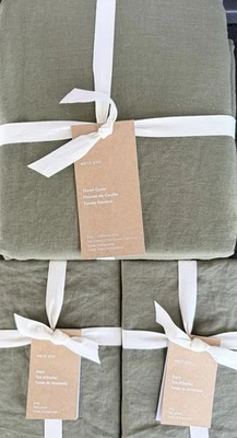 West Elm Edredón Europeo Lino King y 2 Fundas King en Oliva Oscura Foto 1 de 3