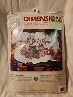 Dimensions CHRISTMAS BEARS QUILT Stamped Cross Stitch Kit #8737 43"X34" NEW NIP - Image 1 of 4