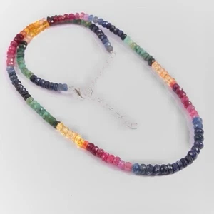 Natural Multi Sapphire Necklace 4-5mm Faceted Beads 20 Inch Handmade Jewelry - Picture 1 of 3
