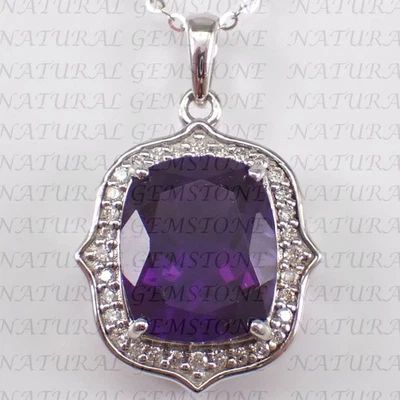 Colgante de diamantes y amatista natural corte cojín de 5,50 quilates enchapado en oro blanco de 18 quilates Foto 1 de 4